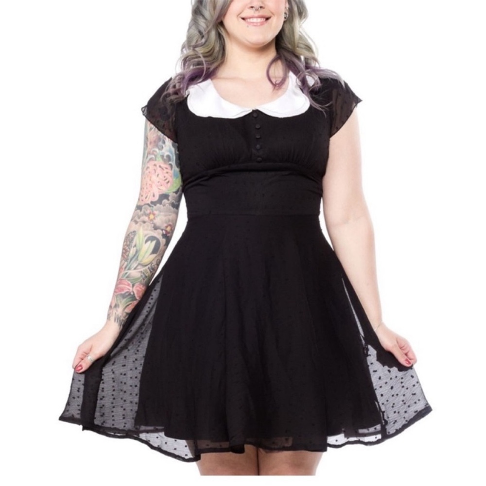Hell Bunny Agnes Black Swiss Dot Mini Dress Size XS Goth Punk